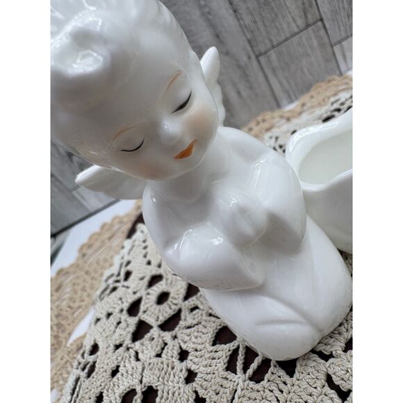 VTG Bone China White Praying Angel Candle Holder - Picture 4 of 6